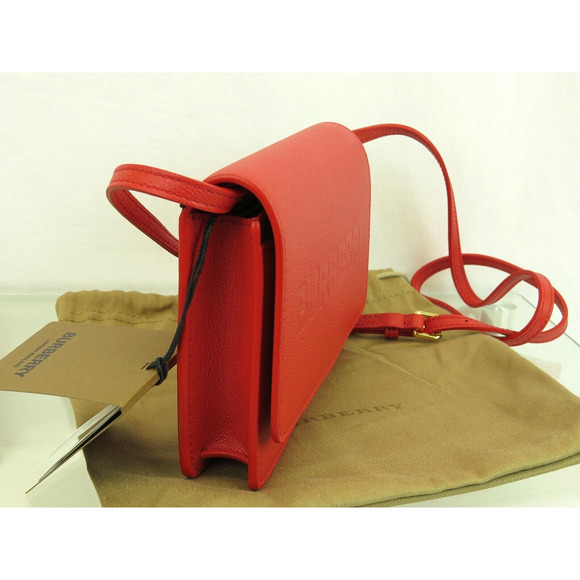 $1090 BURBERRY HAMPSHIRE RED LOGO LEATHER FLAP CROSSBODY CLUTCH BAG ITALY - Picture 8 of 15